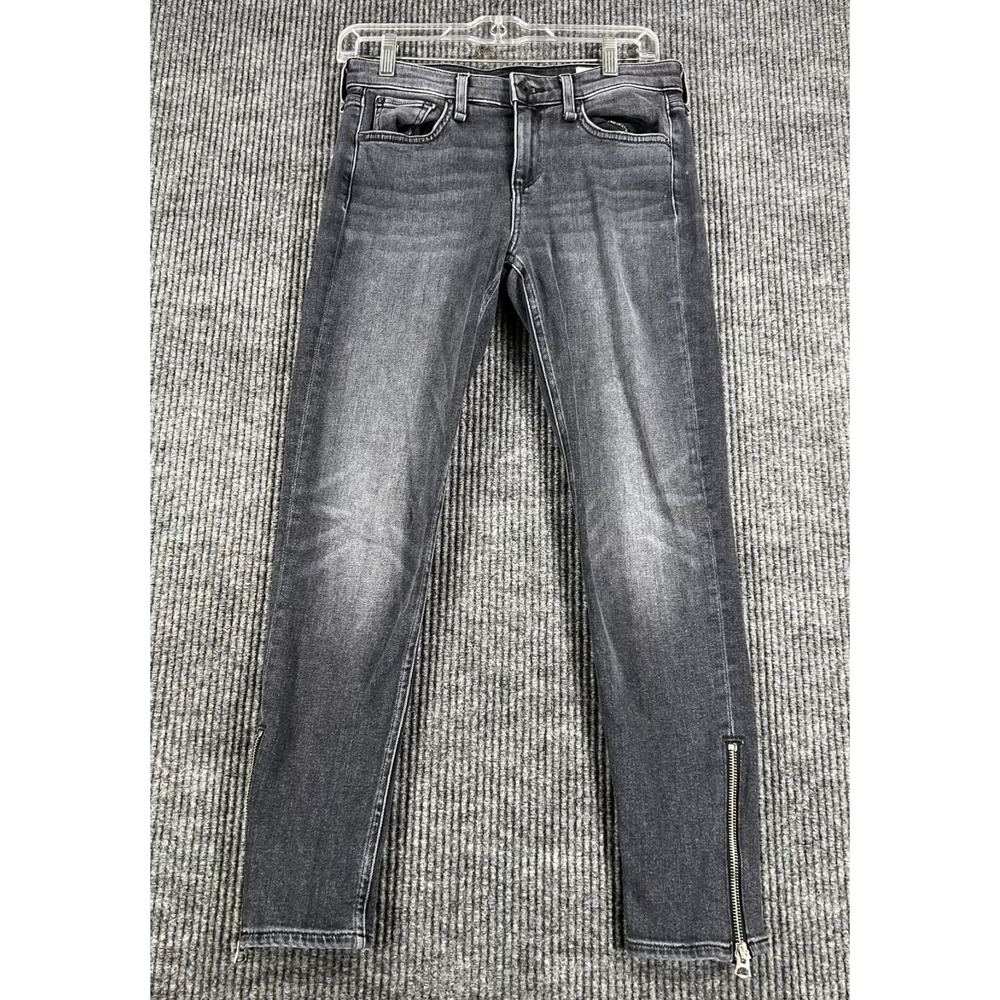 Rag & Bone Jeans Womens Size 26 Black Denim Zip Leg Whiskered Casual Comfort